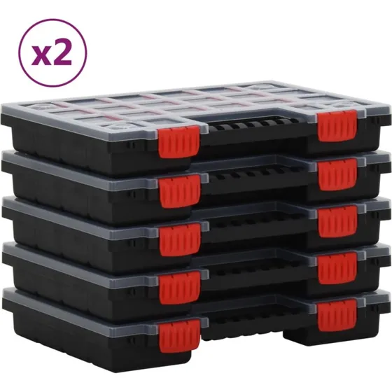 vidaXL Sortimentbokse 10 stk. 34,5x25x5 cm, sort
