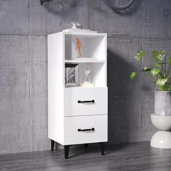 vidaXL skænk 34,5x34x90 cm hvid højglans