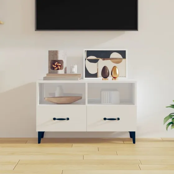 vidaXL TV-bord 80x36x50 cm konstrueret træ, hvid højglans