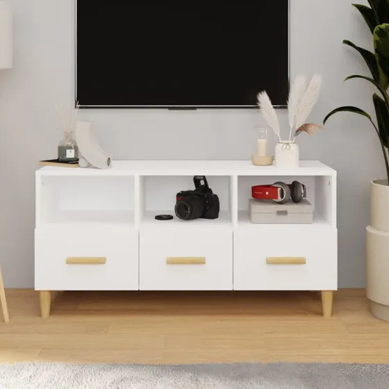 vidaXL TV-bord 102x36x50 cm konstrueret træ, hvid højglans