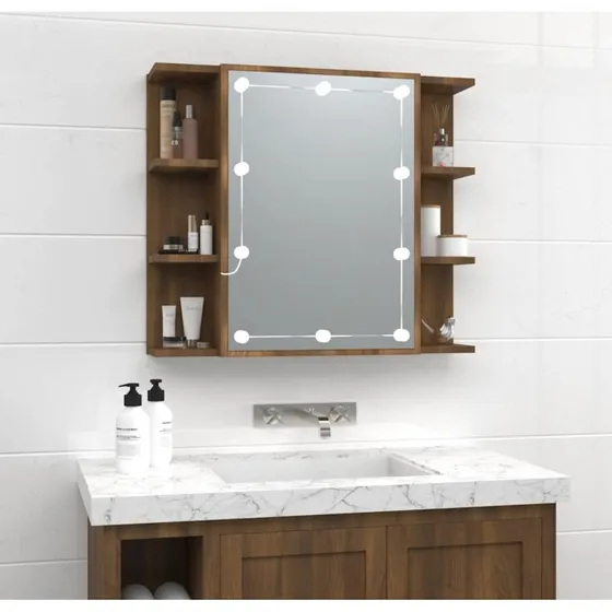 vidaXL spejlskab med LED 70x16,5x60 cm brun eg