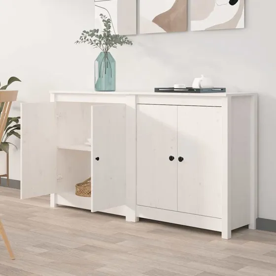 vidaXL Skænke 2 stk. 70x35x80 cm Massivt Fyrretræ Hvid