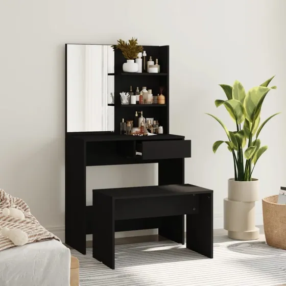 vidaXL makeupbord med taburet 74,5x40x141 cm sort