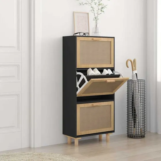 vidaXL skoskab 52x25x115 cm i konstrueret træ og rattan