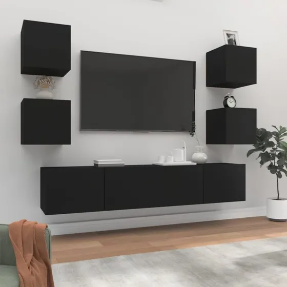 vidaXL TV-skabssæt 6 dele konstrueret træ 80 cm sort
