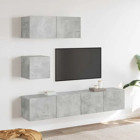 vidaXL tv-skabssæt 4 dele konstrueret træ betongrå 80 cm