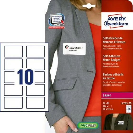 Avery navneetiketter 80 x 50 mm til tekstiler - 200 stk