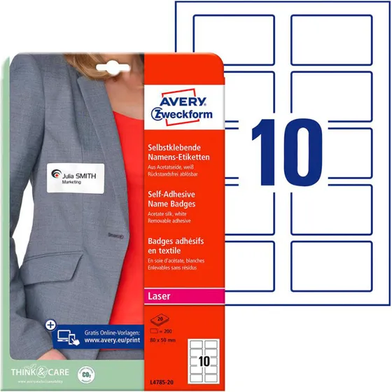 Avery L4785-20 Selvklæbende navneskilte 80 x 50 mm (200 stk)