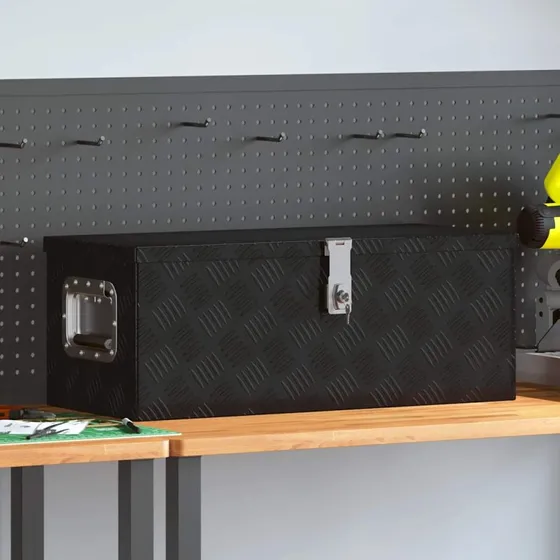 vidaXL opbevaringskasse i aluminium 70x31x27 cm sort