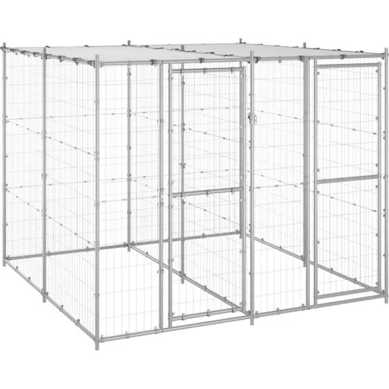 vidaXL udendørs hundebur med tag 4,84 m², galvaniseret stål