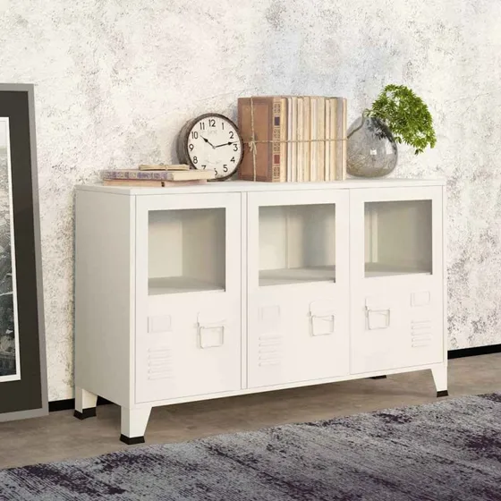 vidaXL skænk 105x35x62 cm metal og glas, hvid