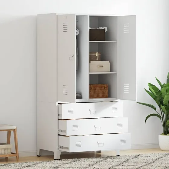 vidaXL industrielt klædeskab 90x50x180 cm hvid (metal)