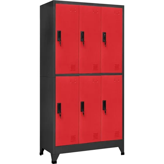 vidaXL lockerskab 6 rum 90x45x180 cm stål antracit/rød
