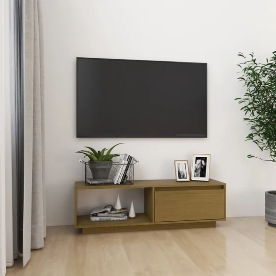 vidaXL TV-skab 110x30x33,5 cm massivt fyrretræ gyldenbrun