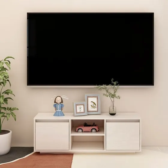 vidaXL TV-bord 110x30x40 cm i massivt fyrretræ, hvid