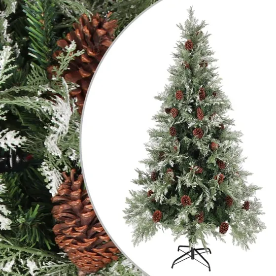 vidaXL juletræ med grankogler 225 cm PVC/PE grøn og hvid