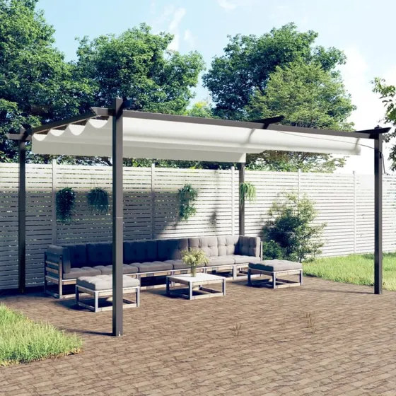 vidaXL havepavillon med sammenrulleligt tag 4x3 m creme