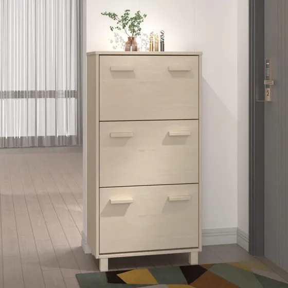 vidaXL Skoskab HAMAR 59,5x35x117 cm massivt fyrretræ honningbrun