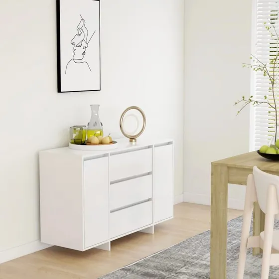 vidaXL skænk 120x41x75 cm, 3 skuffer - hvid