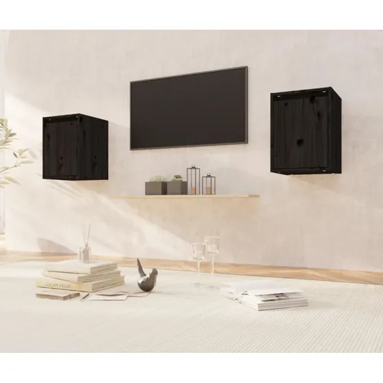 vidaXL vægskabe 2 stk. 30x30x40 cm massivt fyrretræ, sort