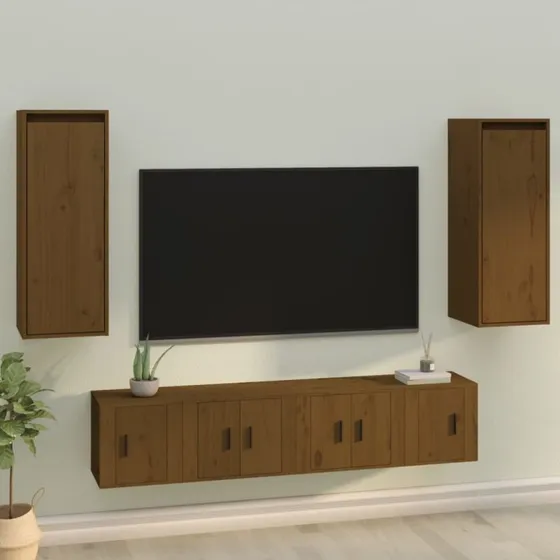 vidaXL vægskabe 2 stk. 30x30x80 cm massivt fyrretræ gyldenbrun