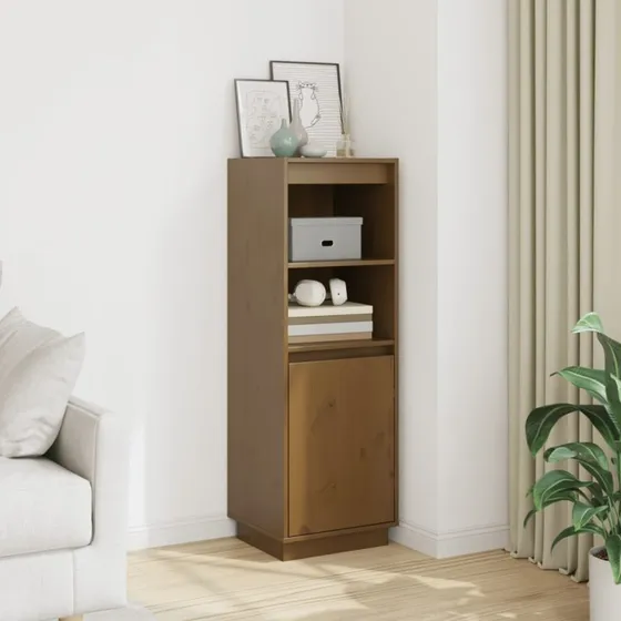 vidaXL skænk i massivt fyrretræ 37x34x110 cm – gyldenbrun