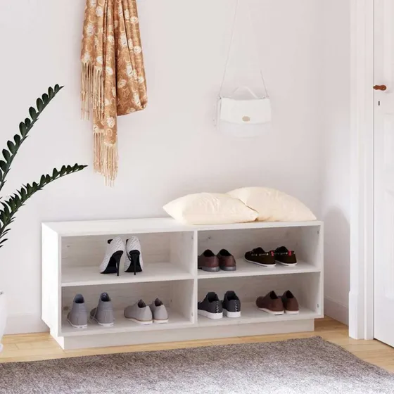 vidaXL skoreol 110x34x45 cm massivt fyrretræ hvid