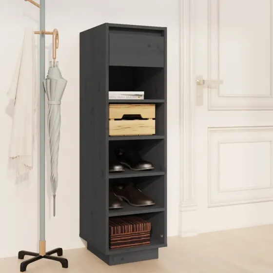 vidaXL skoreol 30x34x105 cm massivt fyrretræ, grå