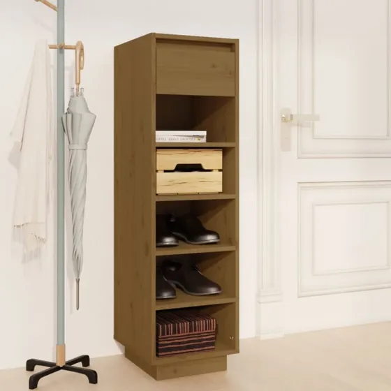 vidaXL skoreol 30x34x105 cm i massivt fyrretræ, gyldenbrun