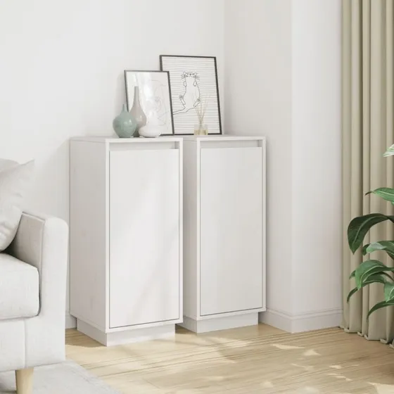vidaXL Skænke 2 stk. 31,5x34x75 cm massivt fyrretræ, hvid