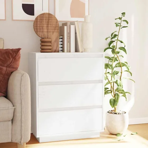 vidaXL skænk 60x34x75 cm massivt fyrretræ hvid