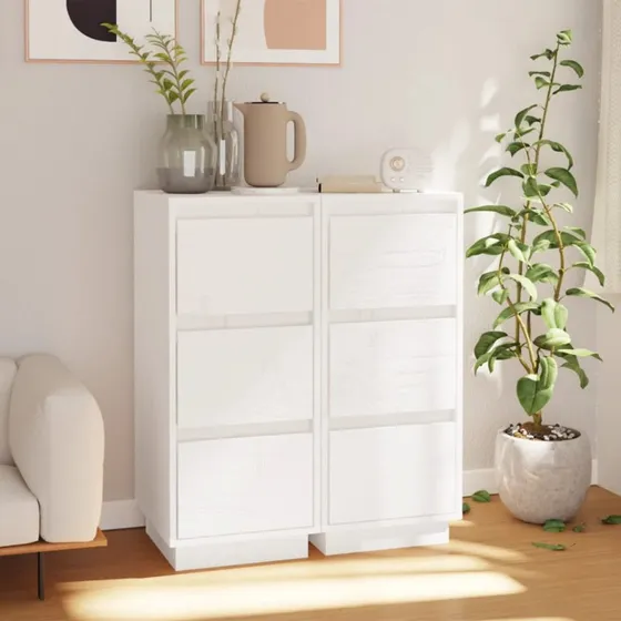 vidaXL skænke 2 stk. 32x34x75 cm massivt fyrretræ, hvid