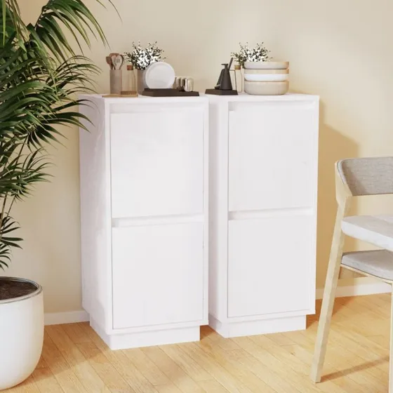 vidaXL Skænke 2 stk. 31,5x34x75 cm massivt fyrretræ, hvid