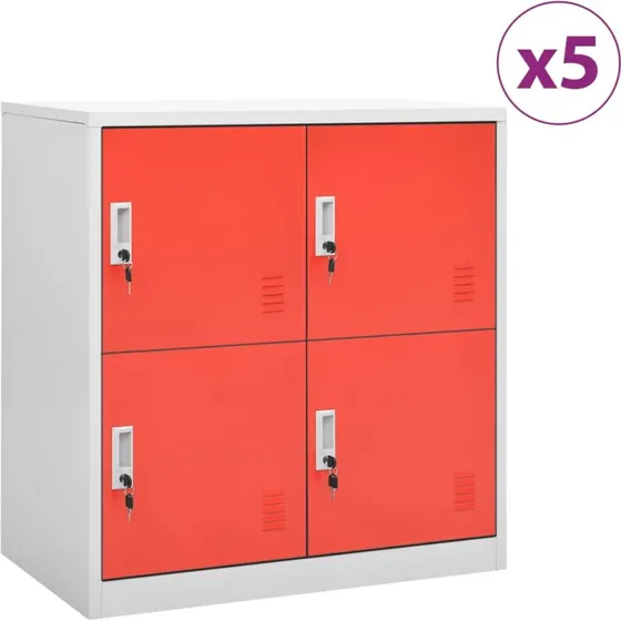 vidaXL 5 stk. stålskabe 90x45x92,5 cm lysegrå/rød