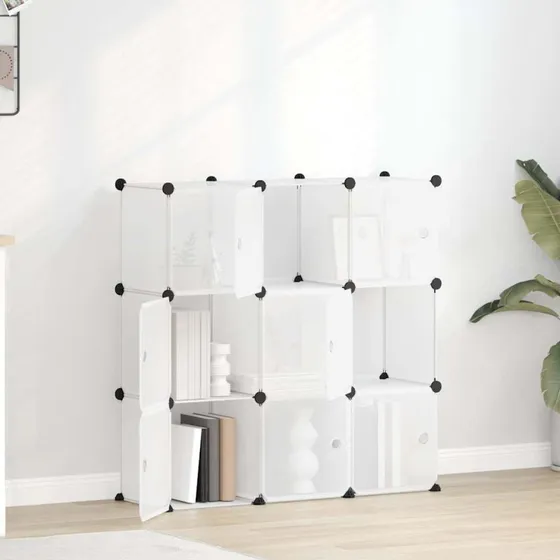 vidaXL opbevaringskube 9 kuber m. døre, transparent PP 94,5×31,5×94 cm