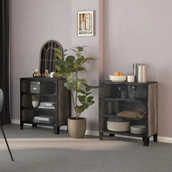 vidaXL opbevaringsskabe 2 stk. 72x36x82 cm metal/MDF, grå