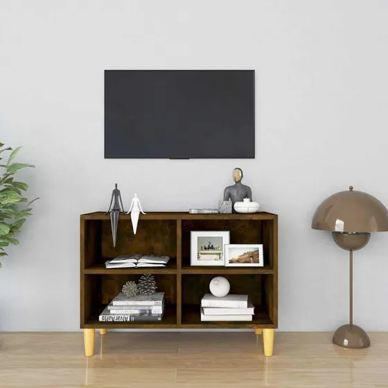 vidaXL TV-bord 69,5x30x50 cm – røget egetræ, massivt træben