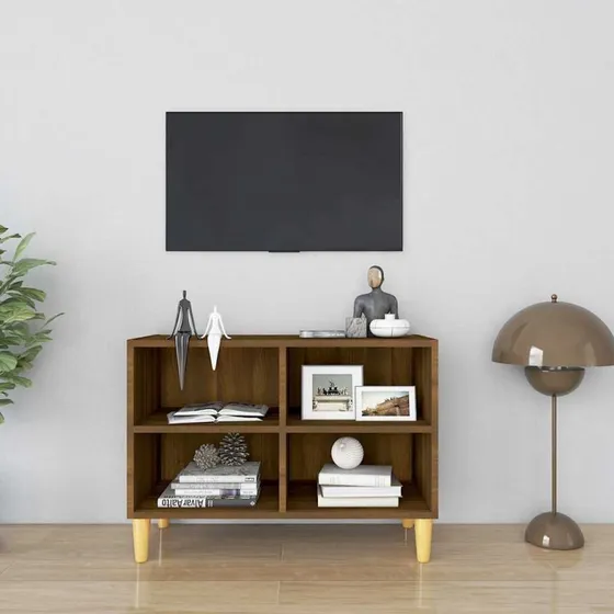 vidaXL TV-bord med massive træben 69,5x30x50 cm, brun eg