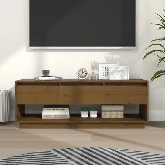 vidaXL TV-bord 110,5x34x40 cm massivt fyrretræ gyldenbrun