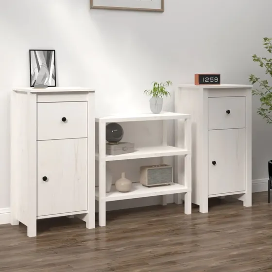 vidaXL Skænke 2 stk. 40x35x80 cm, massivt fyrretræ, hvid