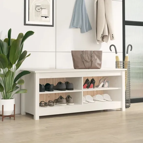 vidaXL skobænk 110x38x45,5 cm massivt fyrretræ hvid