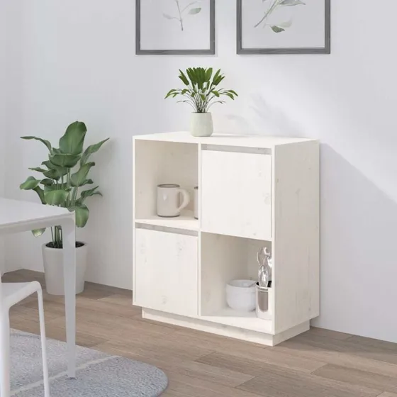 vidaXL skænk 74x35x80 cm i massivt fyrretræ, hvid