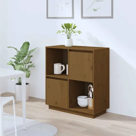 vidaXL skænk 74x35x80 cm massivt fyrretræ, gyldenbrun