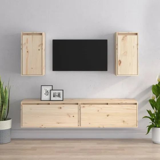 vidaXL tv-skabe 4 dele massivt fyrretræ - natur