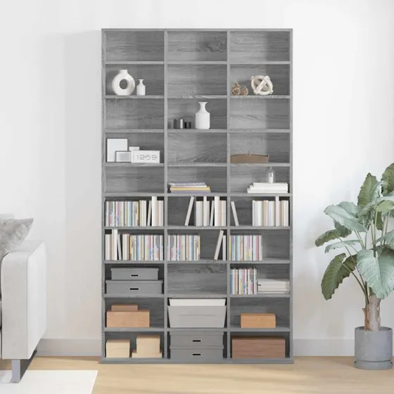 vidaXL CD-reol 102x23x177,5 cm konstrueret træ, grå Sonoma-eg