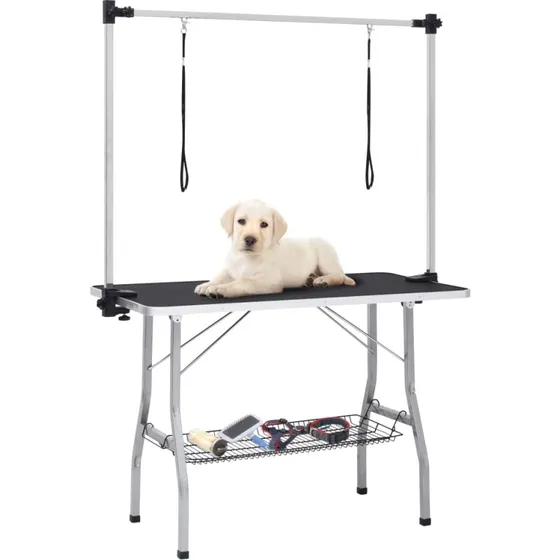 vidaXL justerbart vaske-/trimmebord til hund m. 2 løkker og kurv