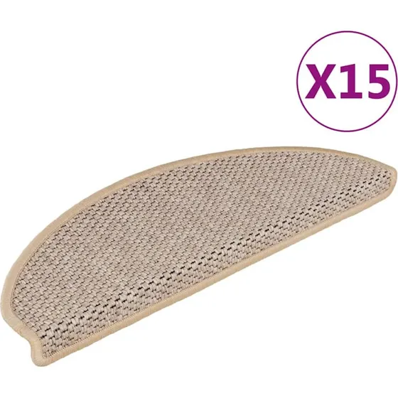 vidaXL selvklbende trappemtter 15 stk. 65x21x4 cm sisal-look lys beige
