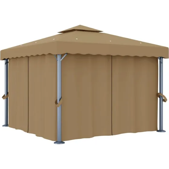 vidaXL Pavillon med gardin 3x3 m aluminium gråbrun