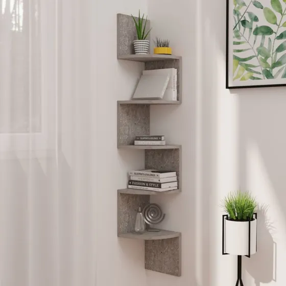 vidaXL væghængt hjørnehylde 19x19x123 cm konstrueret træ betongrå