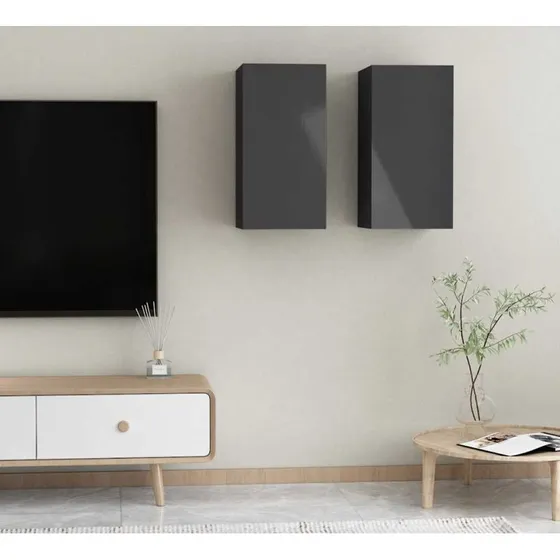vidaXL væghængte tv-borde 2 stk. 30,5x30x60 cm grå højglans